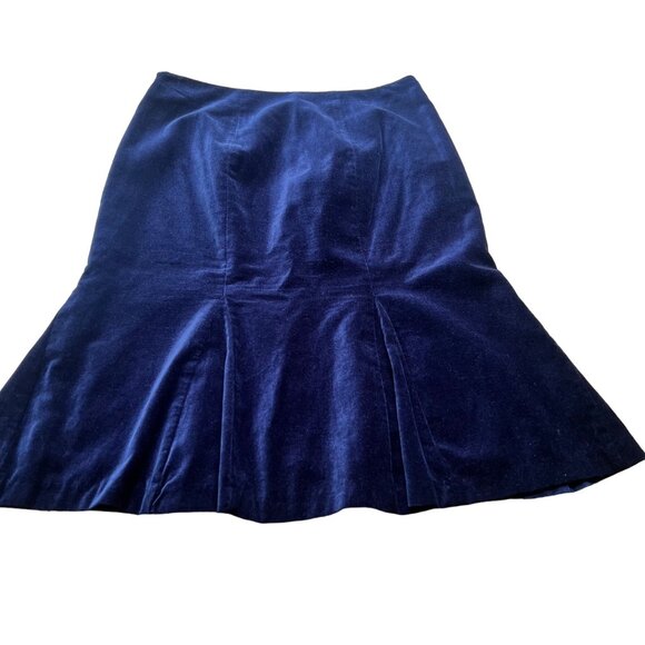 Boden Size 4R Navy Blue Velvet Knee Length Flared Hem Mermaid Pencil Skirt - Picture 2 of 9